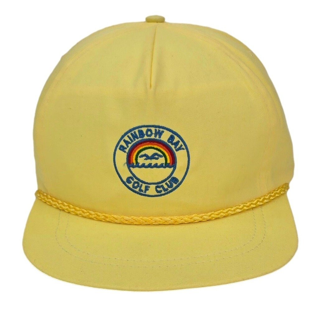 La Mode Du Golf Rainbow Bay Golf Club Hat Yellow Rope Leather Strap Vintage USA